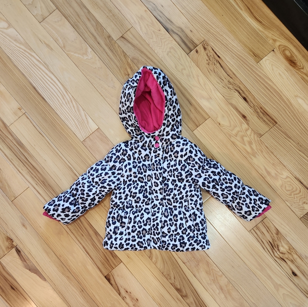 Carter's Girl's Leopard Print Puffer Hooded Jacket Coat Size 18 Months